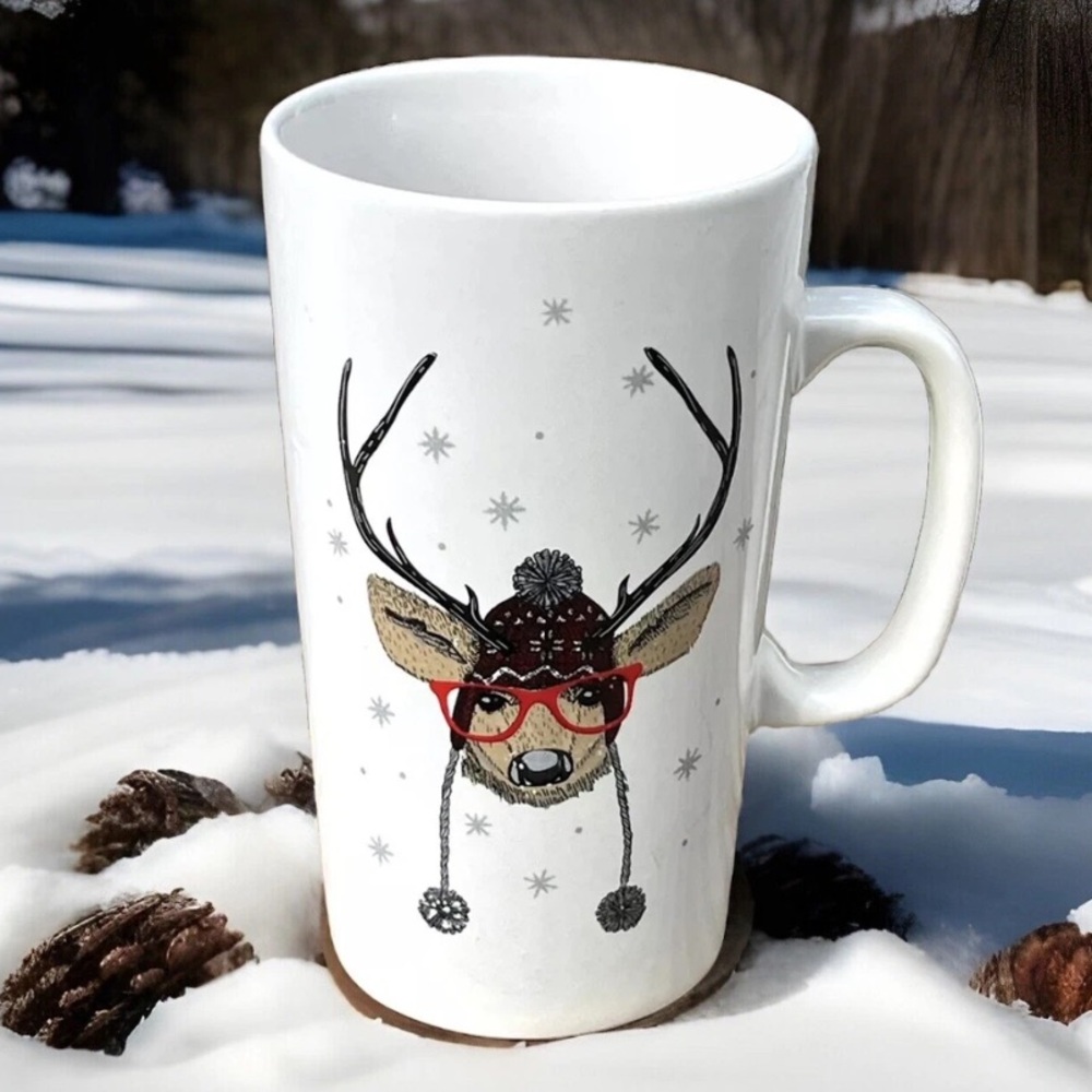 California Pantry Christmas Reindeer Funny Coffee Mug Red Glasses With Snow Cap